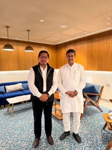 Tripura CM Manik Saha meets Meghalaya CM Conrad Sangma at Delhi Airport