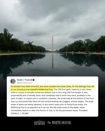 Trump: 6 Arrested, 7 Cited for Damage to DC Reflecting Pool