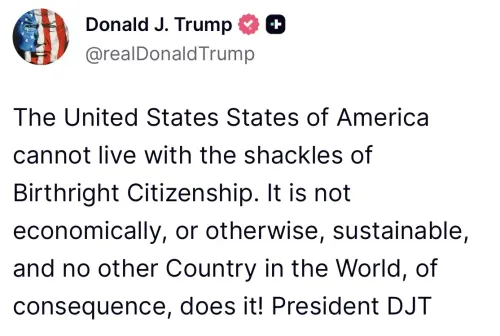 Trump Calls Birthright Citizenship Unsustainable, Demands End