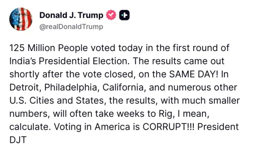 Trump mistakes Brazil for India, claims 125 million voted in 'India's Presidential Election'
