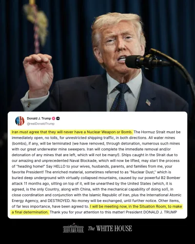 Trump: Iran Must Never Have Nuclear Weapon, Enters Situation Room