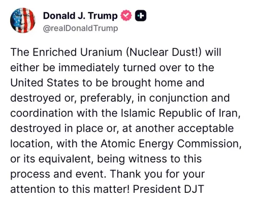 Trump Issues Ultimatum on Iran's Enriched Uranium Stockpile