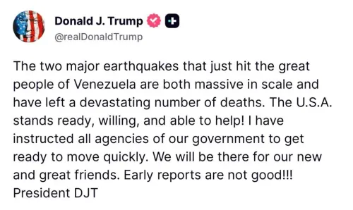 Trump Offers US Aid After Two Major Earthquakes Hit Venezuela