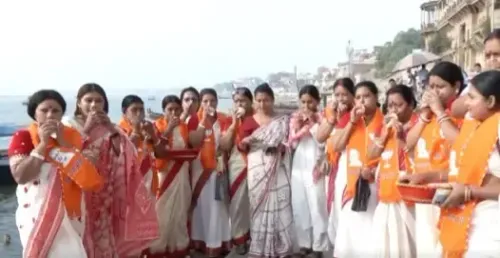 PM Modi Varanasi Visit: Women Perform Shankhnaad at Ganga Ghats