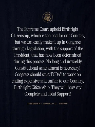White House Calls on Congress to End Birthright Citizenship