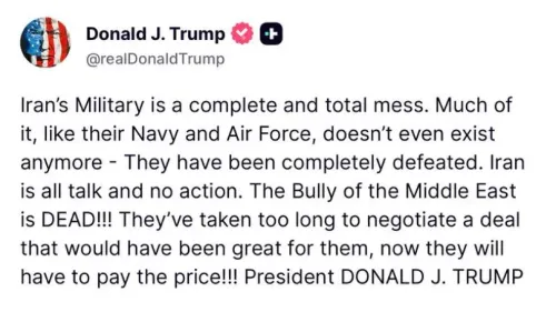 White House Declares Iran's Military 'Completely Defeated'