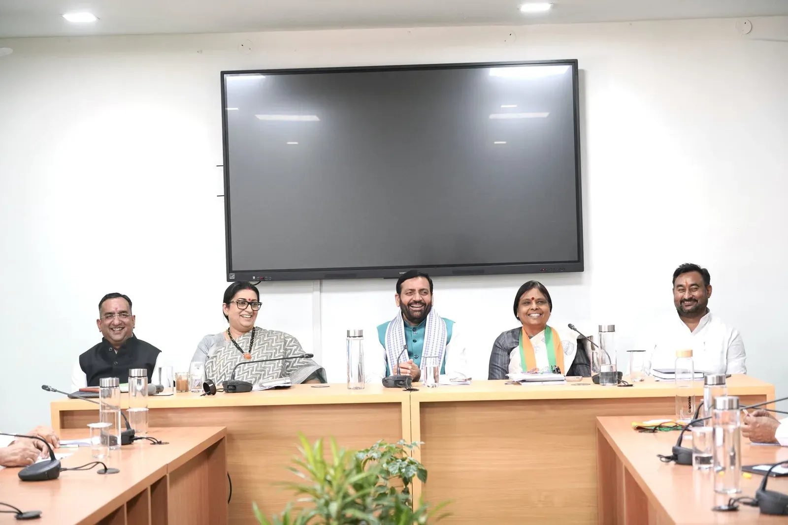 Smriti Irani joins BJP Haryana core group meet with CM Nayab Saini