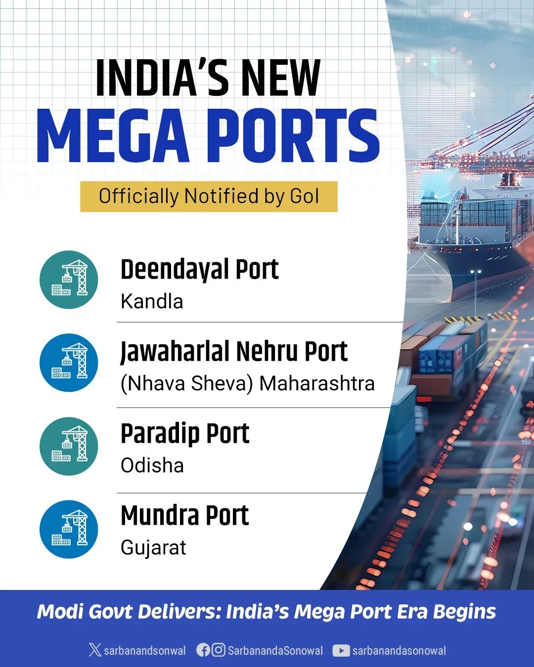 Sonowal notifies 4 ports as 'Mega Ports' in trade push