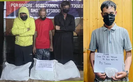 सोपोर पुलिस नशा तस्करी में चार लोगों को किया गिरफ्तार, कोडीन की बोतलें और प्रतिबंधित कैप्सूल बरामद