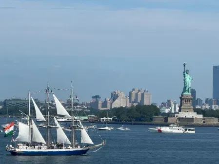 INS Sudarshini sails past Statue of Liberty at America's 250th anniversary