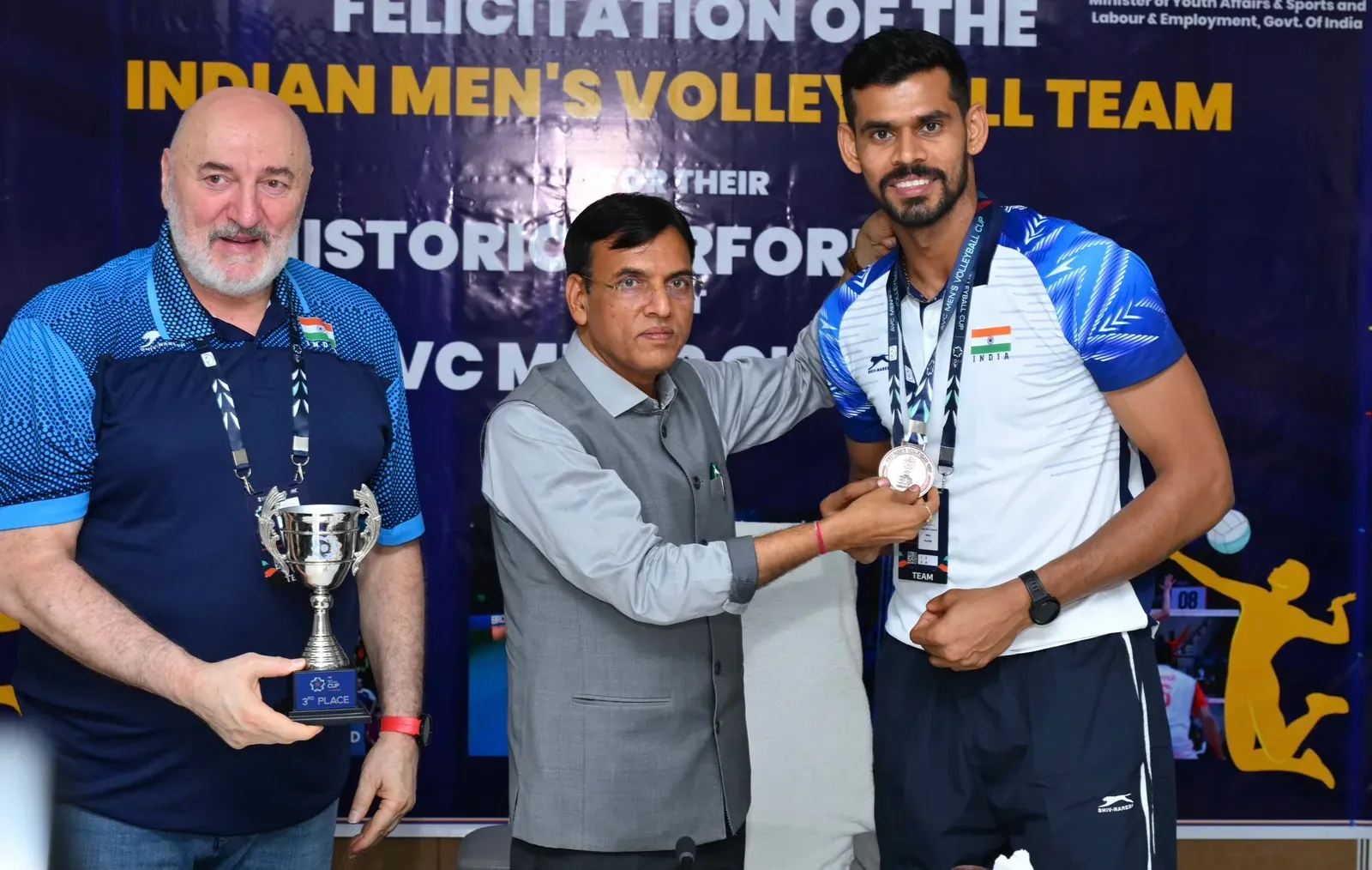 India's Men's Volleyball Cup bronze: Team felicitated, rises to World No. 42