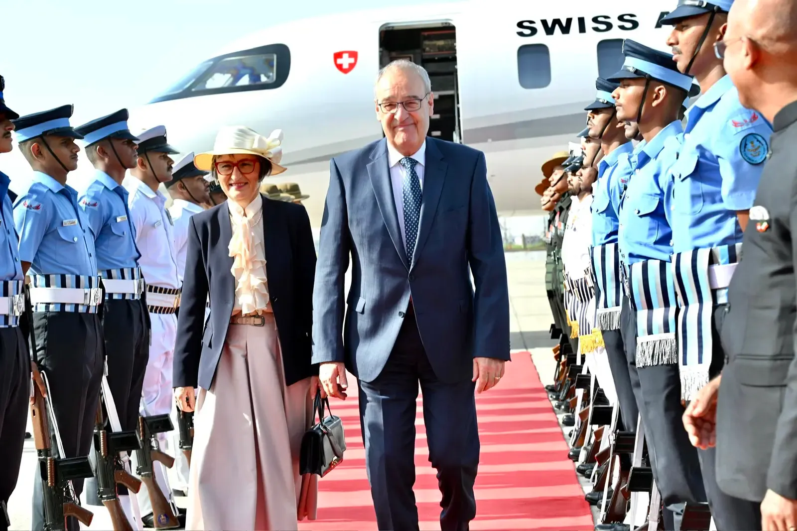 Swiss President Guy Parmelin visits Noida International Airport in Jewar during India state visit