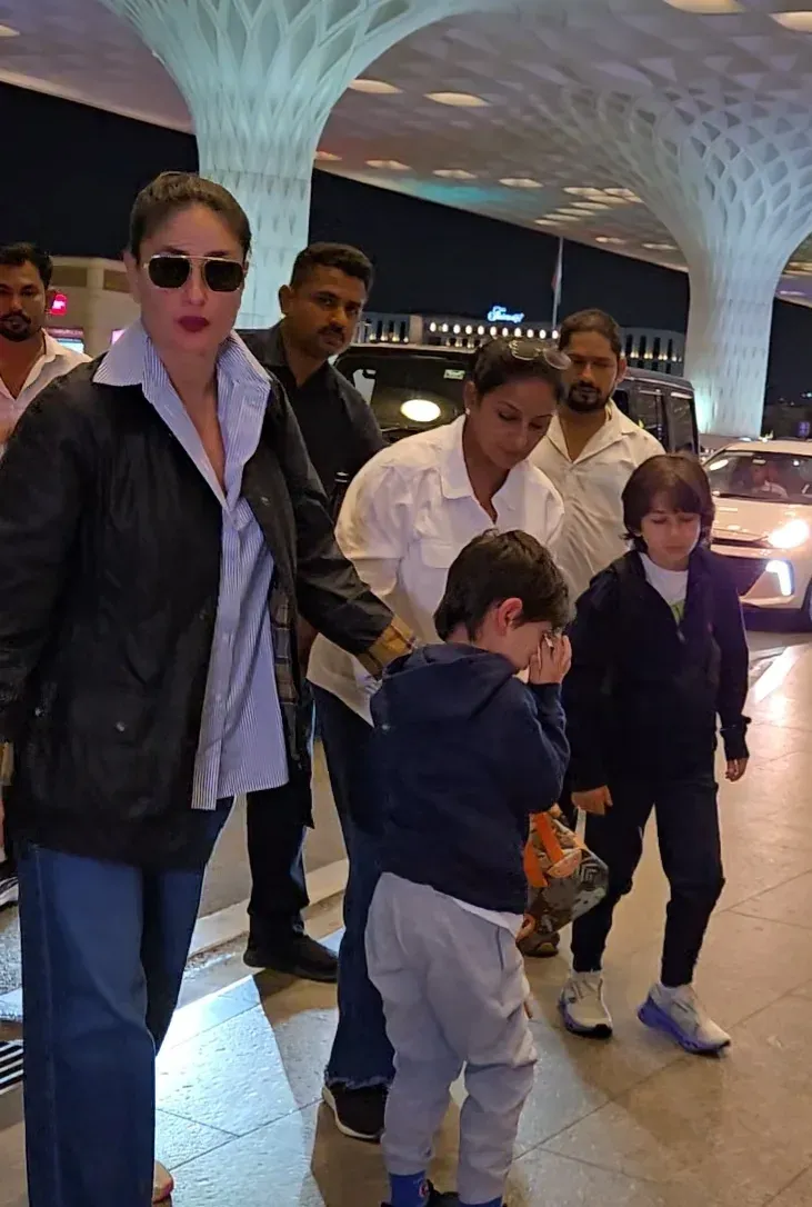 Kareena Kapoor spotted at Mumbai airport with sons Taimur and Jeh for midnight flight