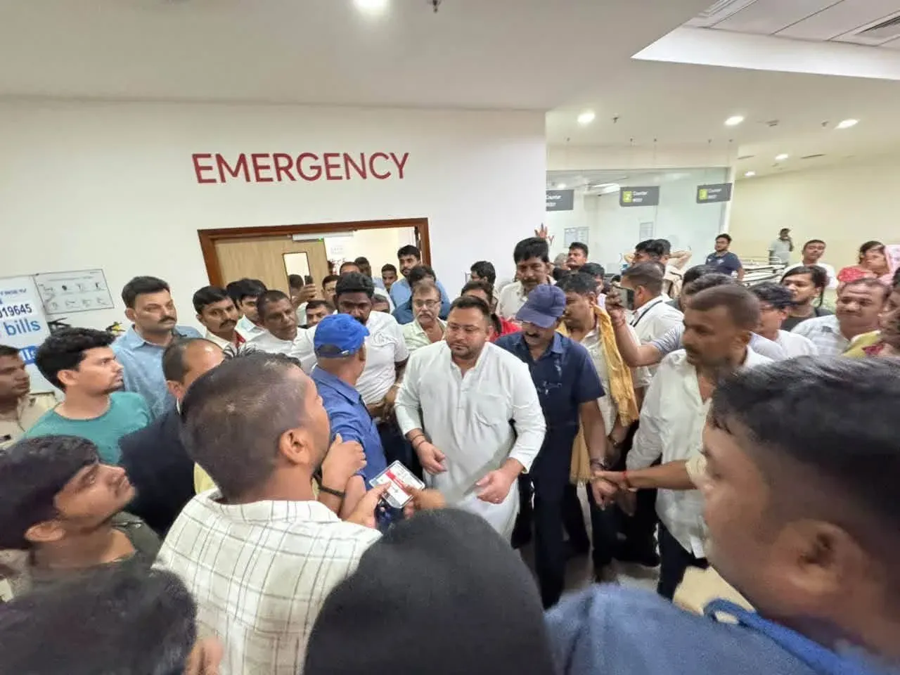 Tejashwi Yadav visits shot ex-councillor Anil Yadav in Patna hospital