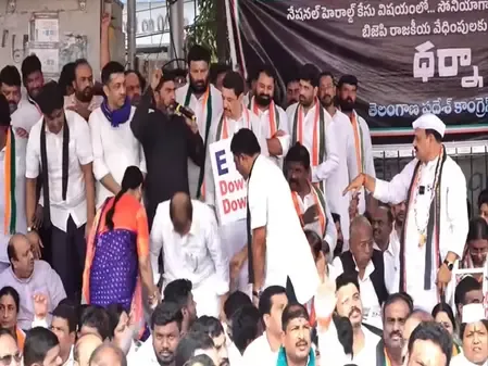 Telangana Congress Leaders Protest at ED Office in Hyderabad