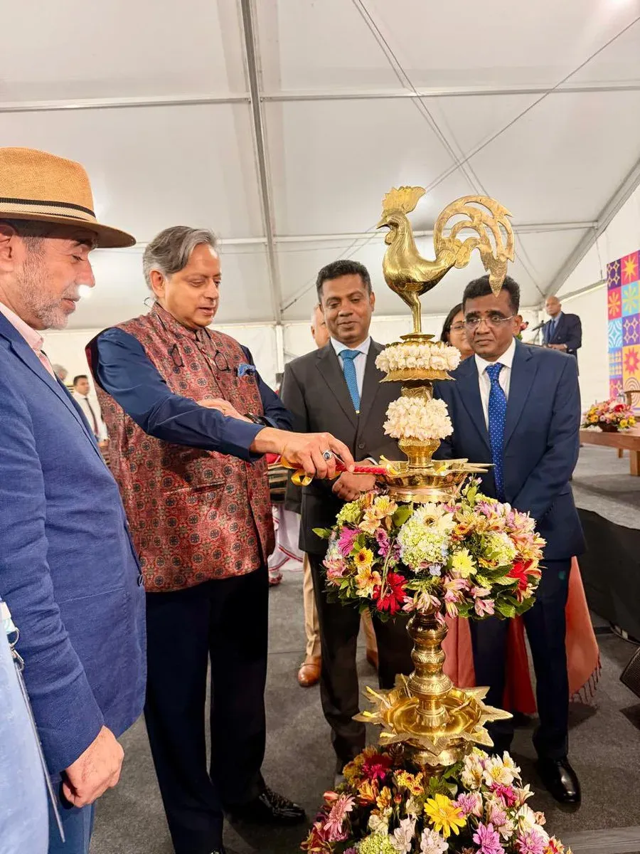 Tharoor lights ceremonial lamp at Colombo literary event