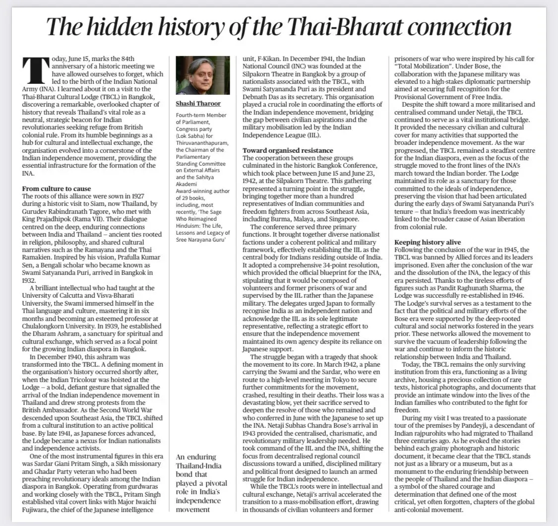 Tharoor Traces Thailand's Role in India's Freedom Struggle