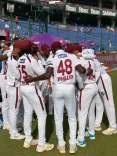 2nd Test: Windies players wearing black armbands in memory of Bernard Julien