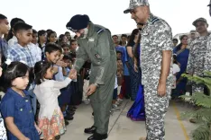 Air Chief Marshal AP Singh meets school children at Sarsawa Air Base