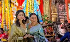 Did Alia Bhatt Dazzle in a Golden Saree Alongside Rani Mukerji for Durga Puja?