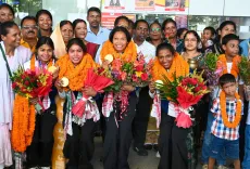 India women's hockey gold: Jharkhand quartet gets hero's welcome at Ranchi airport