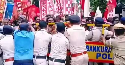 Left Front activists breach barricades at Bankura DM office during state-wide march