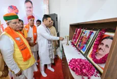 CM Bhajan Lal meets BJP workers in Bikaner on Independence Day