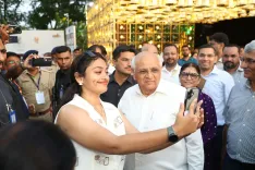 CM Bhupendra Patel Takes Selfie With Tourists at Statue of Unity