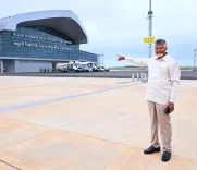 CM Chandrababu Arrives at Bhogapuram Airport Ahead of Inauguration