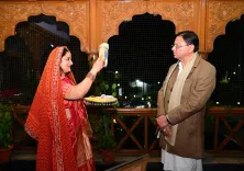 CM Dhami Celebrates Karva Chauth with Wife, Honours Tradition