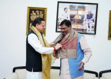 CM Dhami meets BJP co-incharge Arvind Menon at official residence