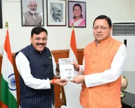 CM Dhami meets former Kichha MLA Rajesh Shukla at Secretariat