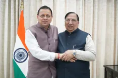CM Dhami meets Rajya Sabha MP Naresh Bansal at camp office