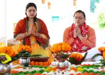 CM Dhami Performs Navratri Havan and Kanya Pujan at Official Residence