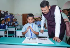 CM Fadnavis visits Kagal's historic school, chats with students
