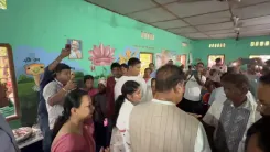 CM Himanta visits Sonari flood relief camp, hands out school uniforms