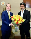 CM Joseph Vijay meets US Ambassador Sergio Gor in Chennai