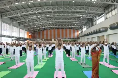 CM Manik Saha joins mass yoga session on Int'l Yoga Day