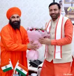 CM Nayab Saini Greets Baba Brahmadass of Sirsa Dera