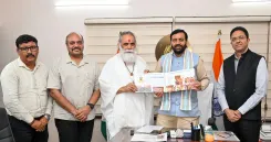 CM Nayab Saini Receives Geeta Manishi at Chandigarh Residence