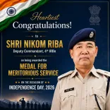 CM Pema Khandu Congratulates Nikom Riba on President's Police Medal