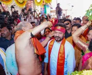 CM Revanth Reddy offers prayers at Ujjaini Mahankali on Bonalu