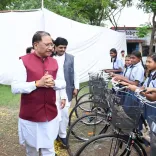 CM Sai Distributes Bicycles to Girls in Samoda, Chhattisgarh