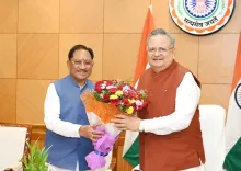 CM Vishnu Deo Sai Calls on Speaker Raman Singh at Chhattisgarh Assembly