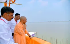 CM Yogi inspects Ganga ghat works near Vindhyavasini Temple