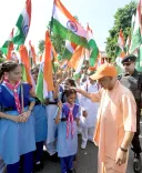 CM Yogi Launches Tiranga Yatra With Youths in Lucknow