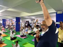 Giriraj Singh joins mass yoga session in Muzaffarpur on Yoga Day