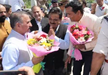 HP CM arrives at AIIMS Bilaspur helipad, received by ministers