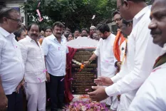 Kishan Reddy lays CC road foundation in Sanath Nagar