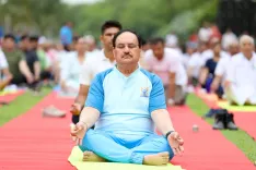 Nadda joins Yoga Day session at Shanti Path, Delhi